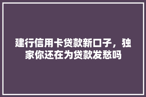 建行信用卡贷款新口子，独家你还在为贷款发愁吗