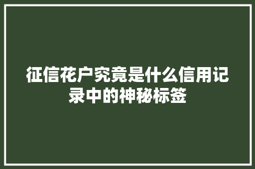 征信花户究竟是什么信用记录中的神秘标签