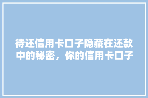 待还信用卡口子隐藏在还款中的秘密，你的信用卡口子是什么
