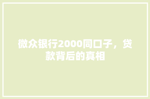 微众银行2000同口子，贷款背后的真相