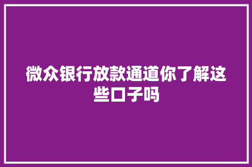 微众银行放款通道你了解这些口子吗