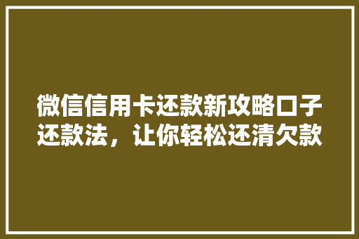 微信信用卡还款新攻略口子还款法，让你轻松还清欠款