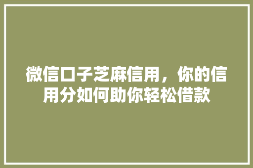 微信口子芝麻信用，你的信用分如何助你轻松借款