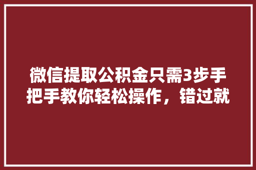 微信提取公积金只需3步手把手教你轻松操作，错过就亏大了