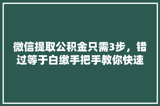 微信提取公积金只需3步，错过等于白缴手把手教你快速提取公积金