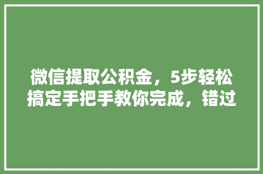 微信提取公积金，5步轻松搞定手把手教你完成，错过就亏大了