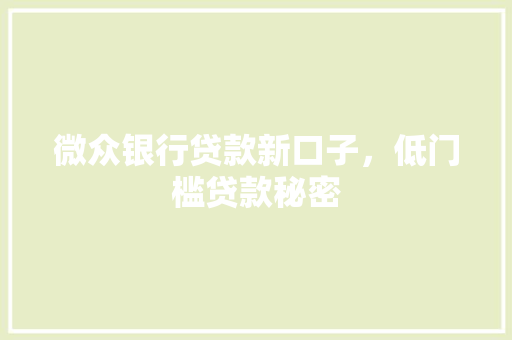 微众银行贷款新口子，低门槛贷款秘密