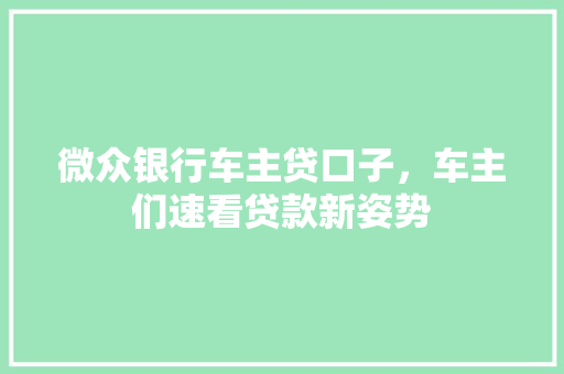 微众银行车主贷口子，车主们速看贷款新姿势