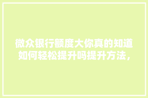 微众银行额度大你真的知道如何轻松提升吗提升方法，让你轻松获得高额贷款