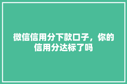 微信信用分下款口子，你的信用分达标了吗