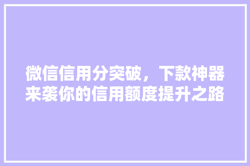 微信信用分突破，下款神器来袭你的信用额度提升之路