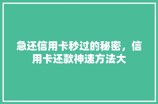 急还信用卡秒过的秘密，信用卡还款神速方法大
