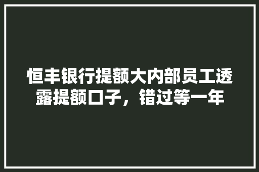 恒丰银行提额大内部员工透露提额口子，错过等一年