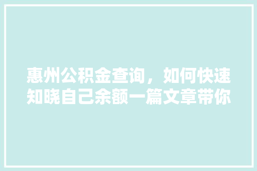 惠州公积金查询，如何快速知晓自己余额一篇文章带你轻松搞定