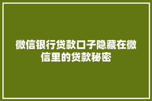 微信银行贷款口子隐藏在微信里的贷款秘密