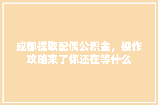 成都提取配偶公积金，操作攻略来了你还在等什么