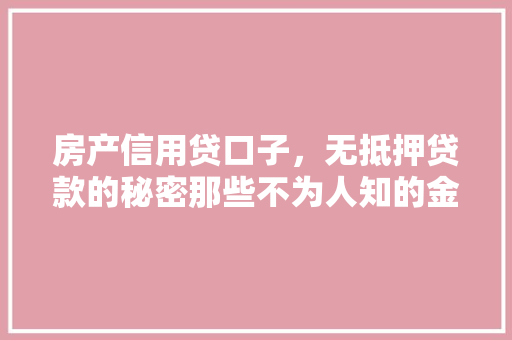 房产信用贷口子，无抵押贷款的秘密那些不为人知的金融利器