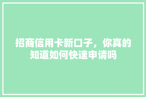 招商信用卡新口子，你真的知道如何快速申请吗