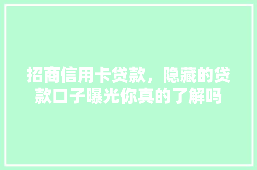 招商信用卡贷款，隐藏的贷款口子曝光你真的了解吗