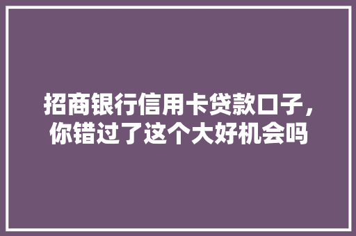 招商银行信用卡贷款口子，你错过了这个大好机会吗