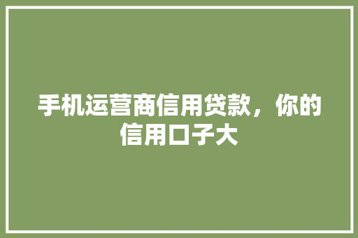 手机运营商信用贷款，你的信用口子大