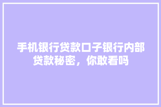 手机银行贷款口子银行内部贷款秘密，你敢看吗