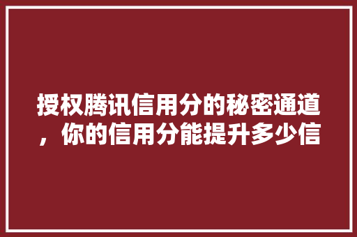 授权腾讯信用分的秘密通道，你的信用分能提升多少信用分提升攻略