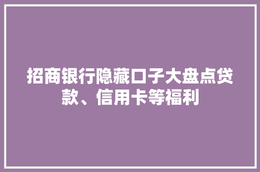 招商银行隐藏口子大盘点贷款、信用卡等福利