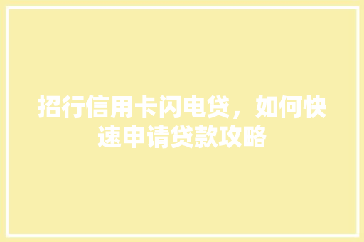 招行信用卡闪电贷，如何快速申请贷款攻略