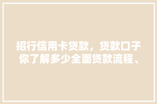 招行信用卡贷款，贷款口子你了解多少全面贷款流程、利率和还款方式