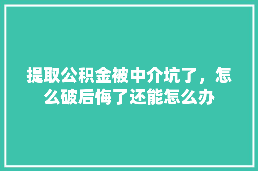 提取公积金被中介坑了，怎么破后悔了还能怎么办