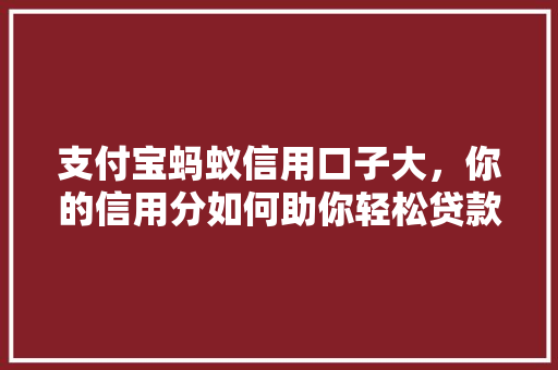 支付宝蚂蚁信用口子大，你的信用分如何助你轻松贷款  第1张