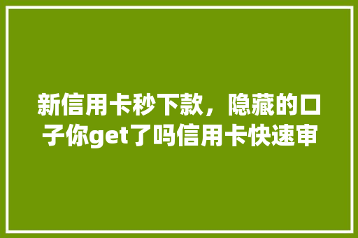 新信用卡秒下款，隐藏的口子你get了吗信用卡快速审批的奥秘
