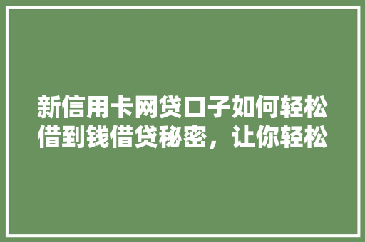 新信用卡网贷口子如何轻松借到钱借贷秘密，让你轻松搞定需求