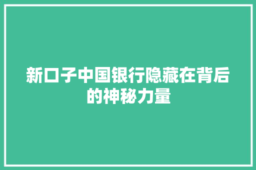 新口子中国银行隐藏在背后的神秘力量