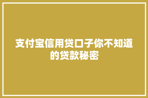 支付宝信用贷口子你不知道的贷款秘密