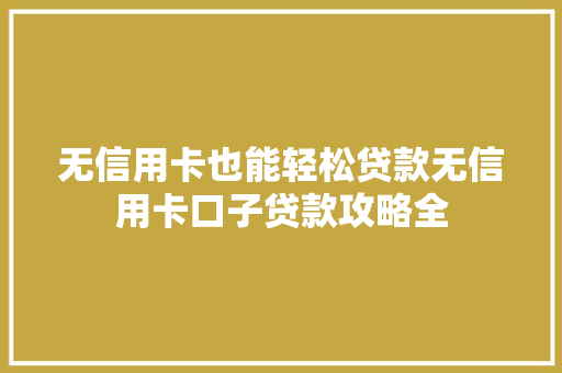 无信用卡也能轻松贷款无信用卡口子贷款攻略全