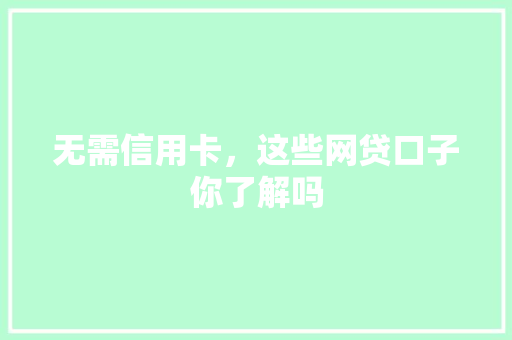 无需信用卡，这些网贷口子你了解吗