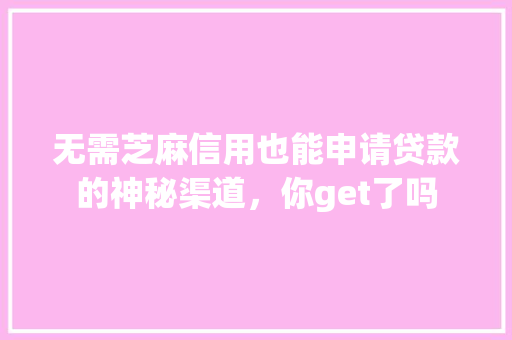 无需芝麻信用也能申请贷款的神秘渠道，你get了吗