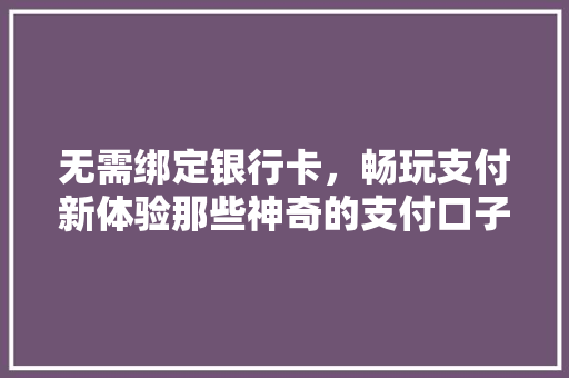 无需绑定银行卡，畅玩支付新体验那些神奇的支付口子