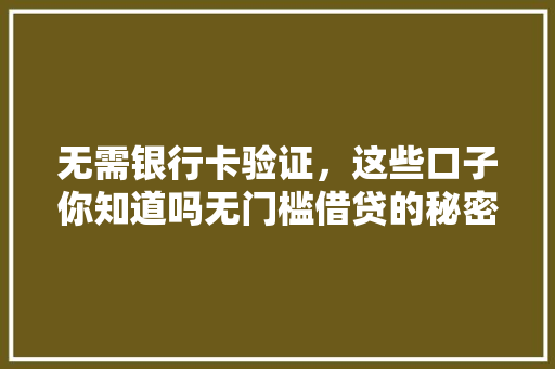 无需银行卡验证，这些口子你知道吗无门槛借贷的秘密