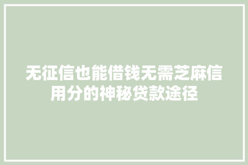 无征信也能借钱无需芝麻信用分的神秘贷款途径