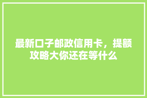 最新口子邮政信用卡，提额攻略大你还在等什么