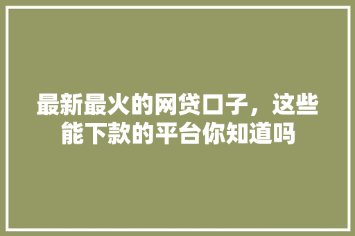 最新最火的网贷口子，这些能下款的平台你知道吗