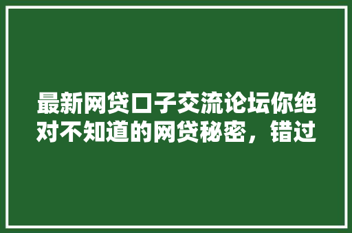 最新网贷口子交流论坛你绝对不知道的网贷秘密，错过就是损失