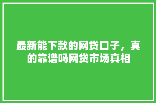 最新能下款的网贷口子，真的靠谱吗网贷市场真相