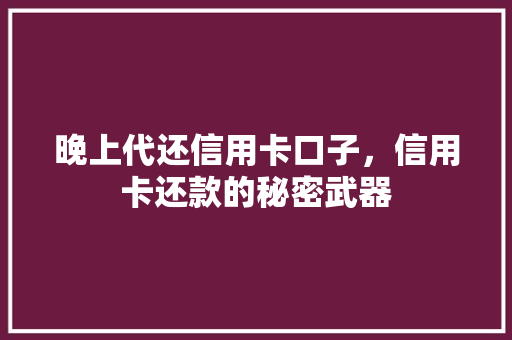 晚上代还信用卡口子，信用卡还款的秘密武器