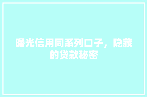 曙光信用同系列口子，隐藏的贷款秘密