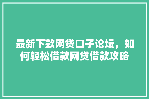 最新下款网贷口子论坛，如何轻松借款网贷借款攻略