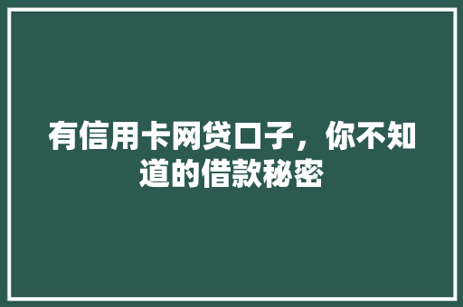 有信用卡网贷口子，你不知道的借款秘密